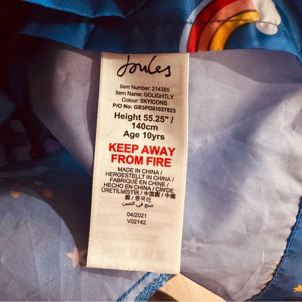 Joules Girls Raincoat Go Lightly Size 10 Blue Sky Icons Right As Rain Collection
